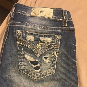 Miss Me Distressed Blue Jeans with Sparkling Details